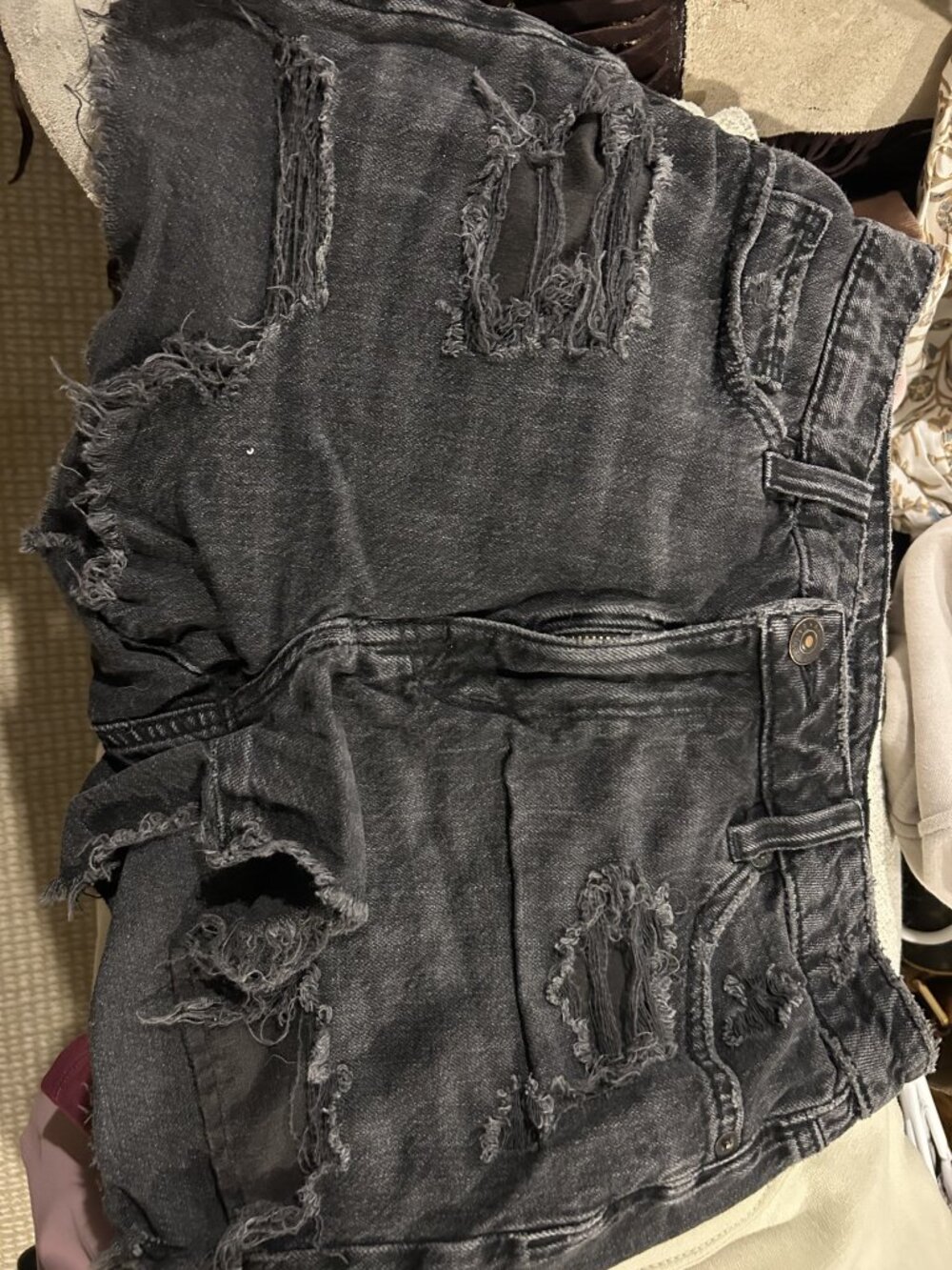 American Eagle Distressed Black Denim Cutoff Shorts Size 0